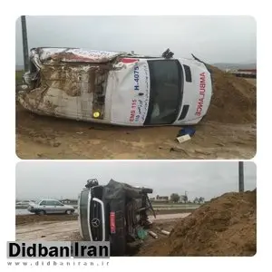 واژگونی آمبولانس پایگاه وینسار قروه در پی لغزندگی جاده