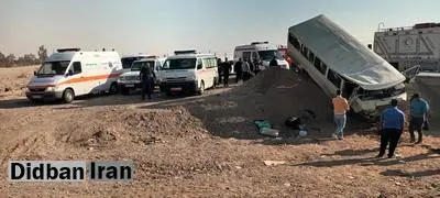 سقوط مینی‌بوس دانش‌آموزان به پل در ایوانکی