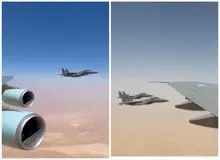 اسکورت هواپیمای ترامپ توسط جنگنده‌های آمریکا در آسمان عربستان + فیلم