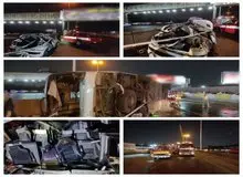  واژگونی مرگبار اتوبوس گردشگران روی پژو ۲۰۷ در کرج