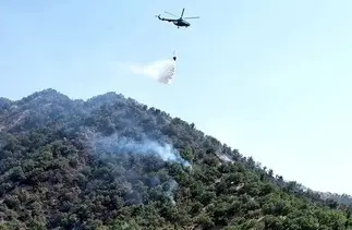 اطفای حریق جنگل‌های الیت مرزن‌آباد توسط بالگردها + فیلم