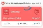 شاخص آلودگی هوای تهران به ۱۸۱ رسید