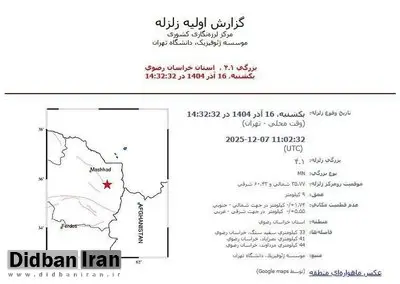 زلزله ۴.۱ ریشتری سفید سنگ در خراسان رضوی را لرزاند