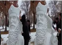 دو شهروند در شهرکرد تندیس برفی کوروش کبیر را ساختند+فیلم