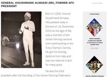 درج خبر فوت الماسی در صفحه اول فدراسیون جهانی شمشیربازی