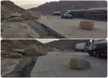 ریزش کوه و مسدود شدن جاده بر اثر زلزله عصر امروز هرمزگان+عکس 