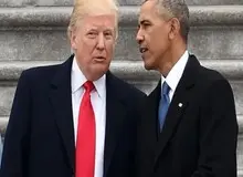 خوش‌وبش ترامپ و اوباما در مراسم تشییع جنازۀ جیمی کارتر+فیلم 