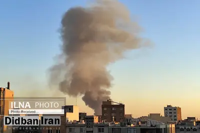 توضیح درباره دود مشاهده شده از نقاط مختلف تهران/ آتش‌سوزی در یک بارانداز در خیابان شوش/ فیلــــــم