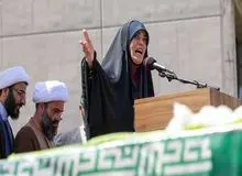  سخنرانی الهام چرخنده در مراسم تشییع سه شهید مرزبان+تصاویر