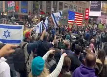 تقابل فلسطینی ها و اسرائیلی ها به میدان تایمز نیویورک کشیده شد+فیلم 