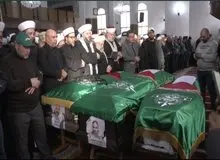 اقامه نماز بر پیکر العاروری وفرماندهان حماس+عکس